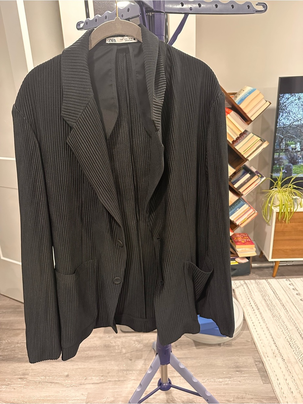 ZARA Black Ribbed Single-Breasted Blazer